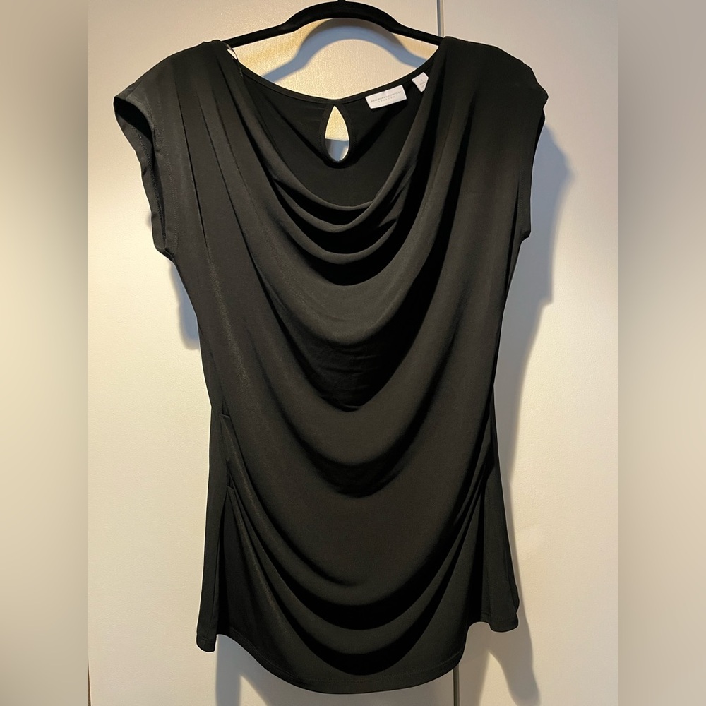 New York & Company Black Drape Neck Blouse Size Small